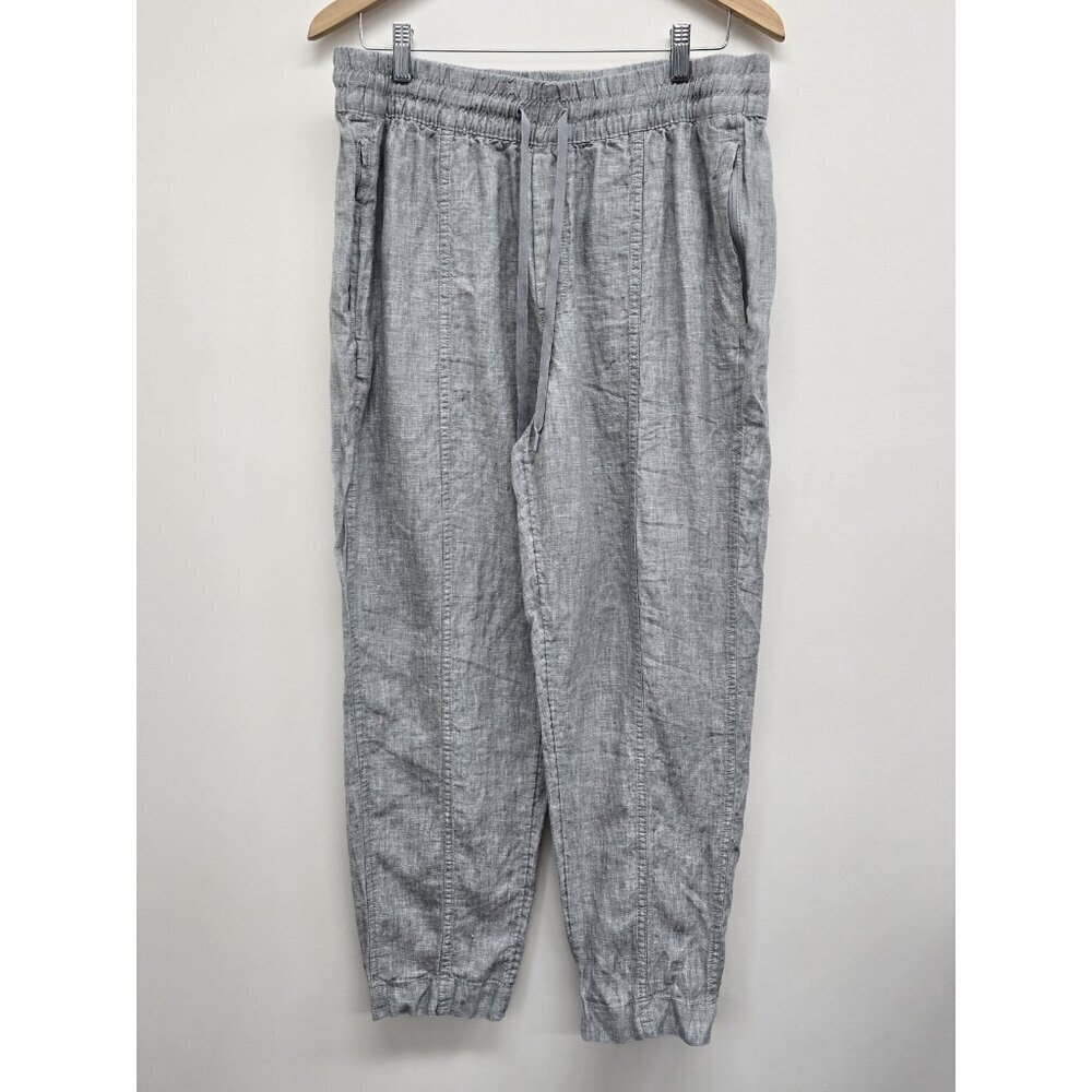 Athleta Retreat Linen Ankle Pants Womens Large Gray Elastic Waist Drawstring